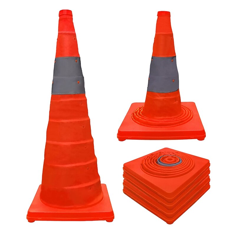 4-Pack Collapsible Traffic Cones, 28 Inch On-Street Parking Orange Safety Cones, Multipurpose Construction Cones